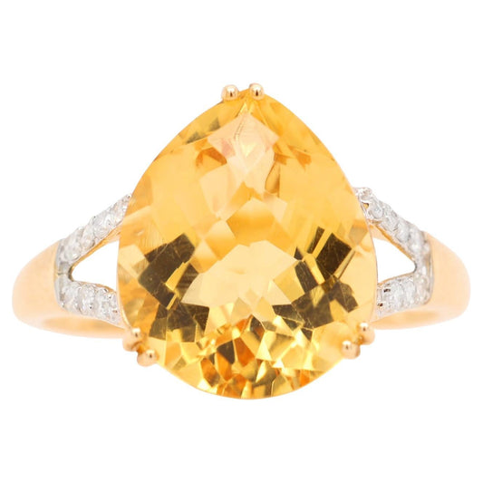 Citrine Ring With Diamonds 7.37 Carats 14K Yellow Gold