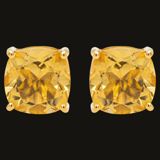 Citrine Stud Earrings 5.90 Carats Total 24K Yellow Gold Plated Silver