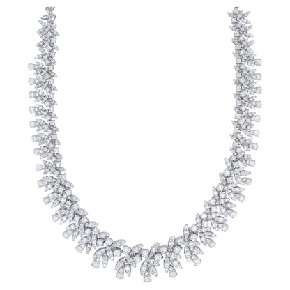 Diamond Necklace Round Cut Illusion Set 12.2 Carats 18K White Gold