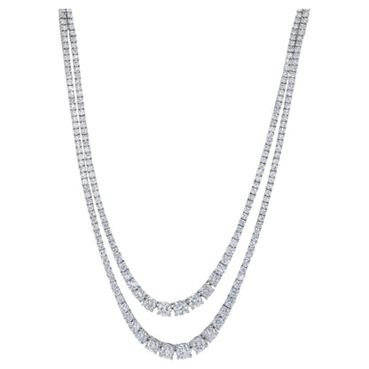 Double Strand Diamond Tennis Necklace 9.85 Carats 18K Gold