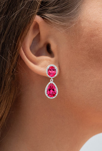 Hot Pink Topaz Earrings Diamond Setting 11.35 Carats Total