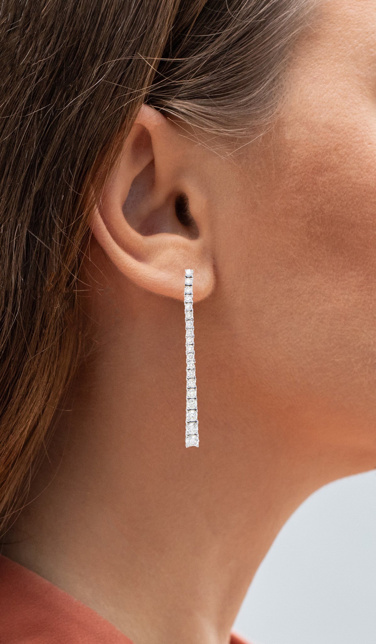 Long Diamond Dangle Earrings 2.66 Carats 18K White Gold