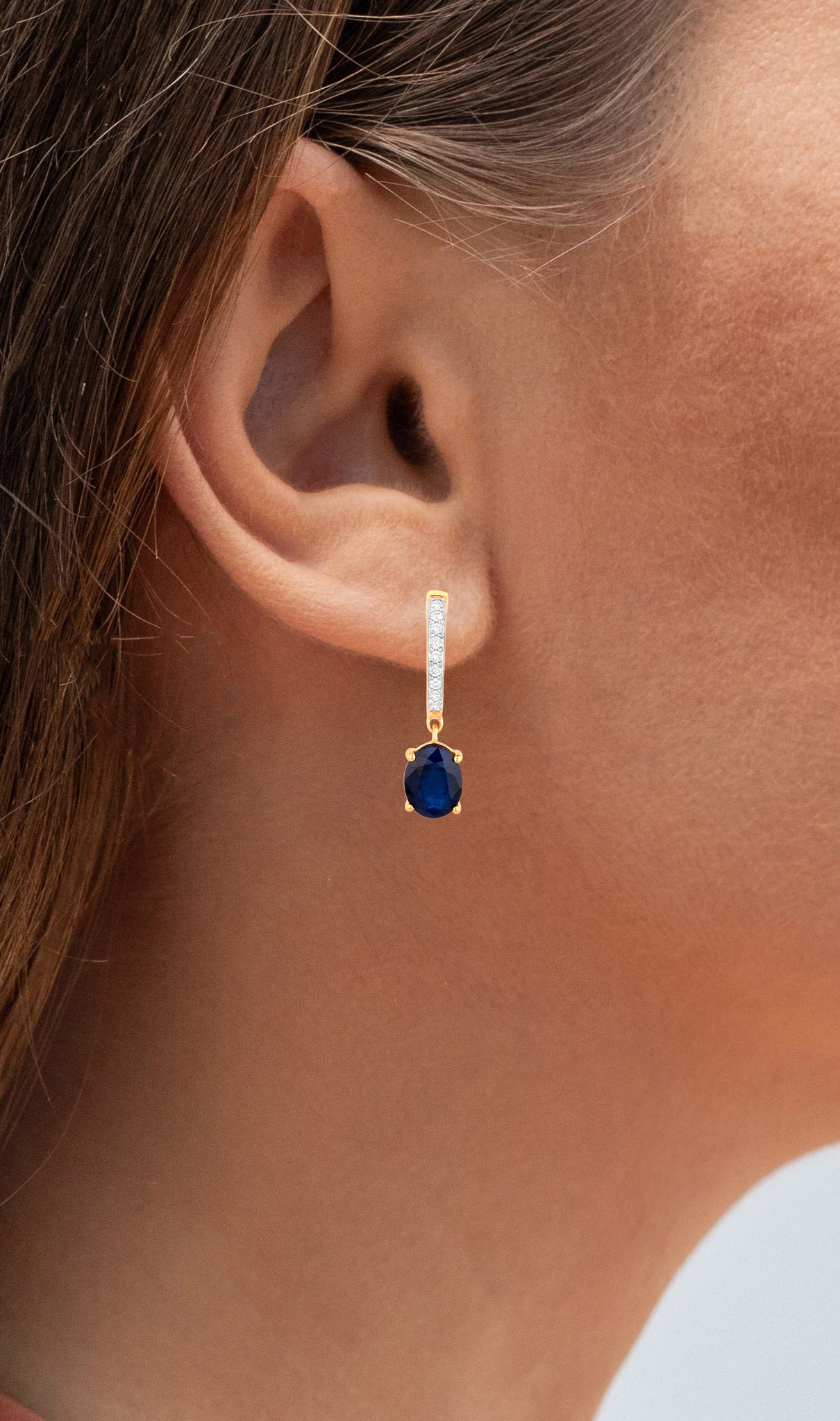 Blue Sapphire Dangle Earrings Diamonds 3.2 Carats 14K Yellow Gold