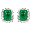 IGI Certified Emerald Stud Earrings Diamond Halo 4.49 Carats 18K Gold
