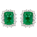 IGI Certified Emerald Stud Earrings Diamond Halo 4.49 Carats 18K Gold