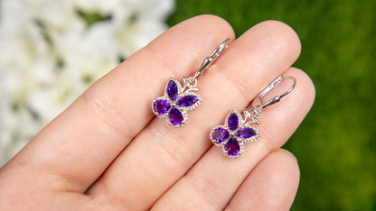 Amethyst Butterfly Earrings 2.12 Carats Rhodium Plated Sterling Silver