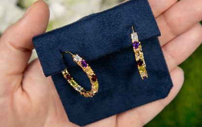 Multicolor Gemstones Hoop Earrings 5.4 Carats 14K Yellow Gold Plated Silver