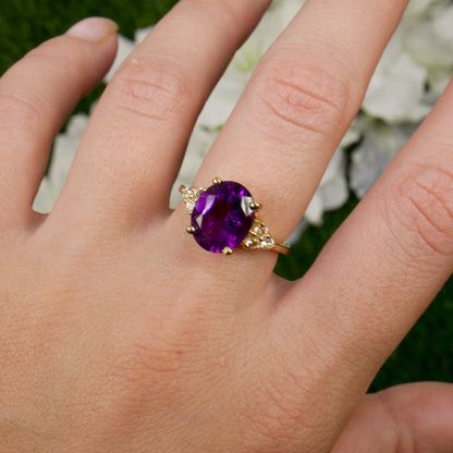 Amethyst Ring With White Topazes 3.4 Carats 14K Yellow Gold Plated Silver