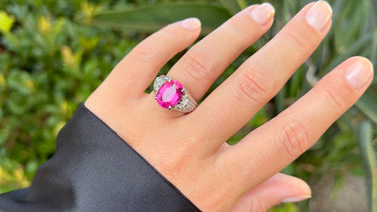Pink Tourmaline Ring Diamond Setting 5.10 Carats Platinum