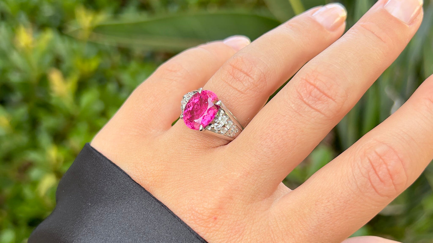 Pink Tourmaline Ring Diamond Setting 5.10 Carats Platinum