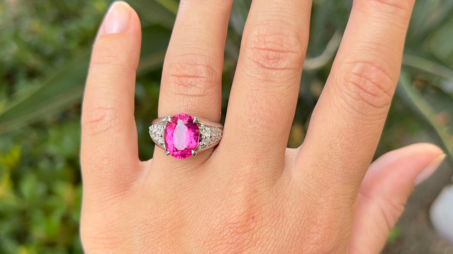 Pink Tourmaline Ring Diamond Setting 5.10 Carats Platinum
