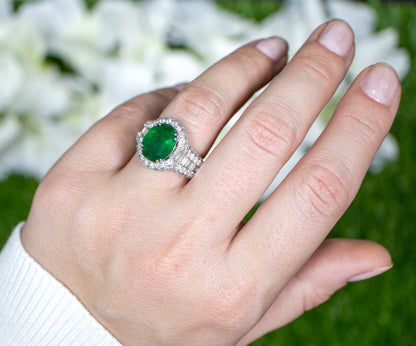 Oval Emerald Statement Ring With Diamond Setting 6.31 Carats 18K Gold