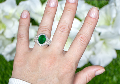 Oval Emerald Statement Ring With Diamond Setting 6.31 Carats 18K Gold