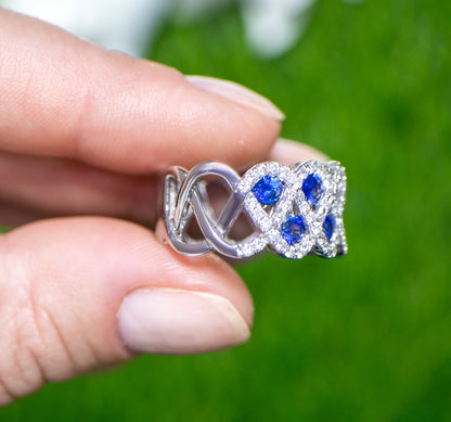 Blue Sapphire Ring With Diamonds 3 Carats 18K White Gold