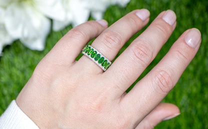 Tsavorite Band Ring With Diamonds 2 Carats 18K Gold