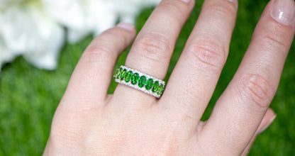 Tsavorite Band Ring With Diamonds 2 Carats 18K Gold