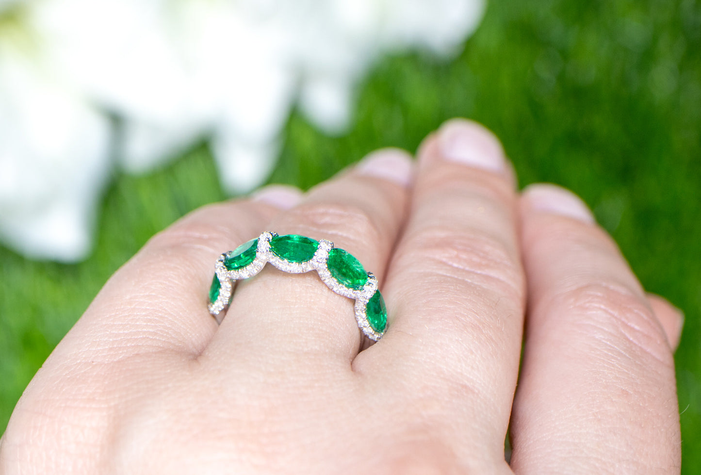 Emerald Band Ring With Diamonds 2.45 Carats 18K Gold