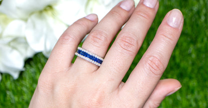 Blue Sapphires Band Ring With Diamonds 2.42 Carats 18K Gold