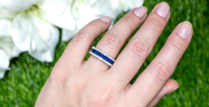 Blue Sapphires Band Ring With Diamonds 2.42 Carats 18K Gold