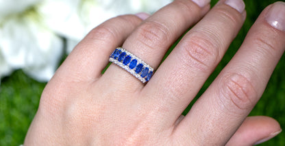 Blue Sapphires Band Ring With Diamonds 2.70 Carats 18K Gold