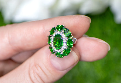 Tsavorite Stud Earrings With Diamonds 7.33 Carats 18K White Gold