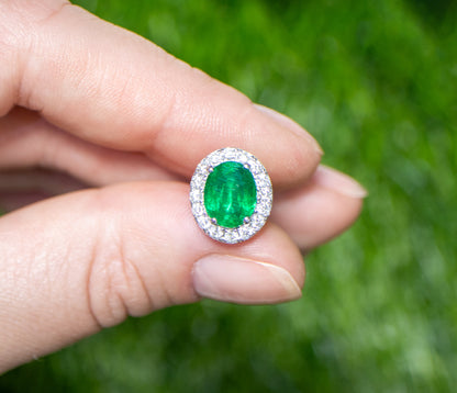 Emerald Stud Earrings Diamond Halo 4.65 Carats 18K Gold