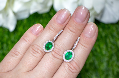 Emerald Dangle Earrings Diamonds 2.83 Carats 18K Gold