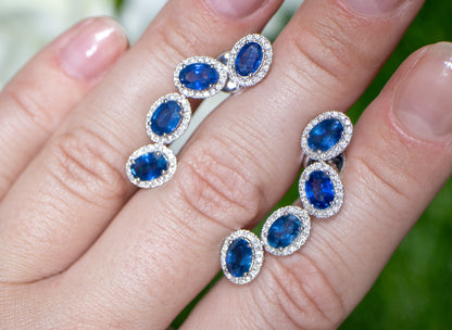 Blue Sapphire Earrings With Diamonds 5.69 Carats 18K Gold