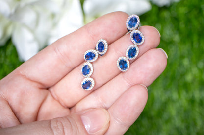 Blue Sapphire Earrings With Diamonds 5.69 Carats 18K Gold