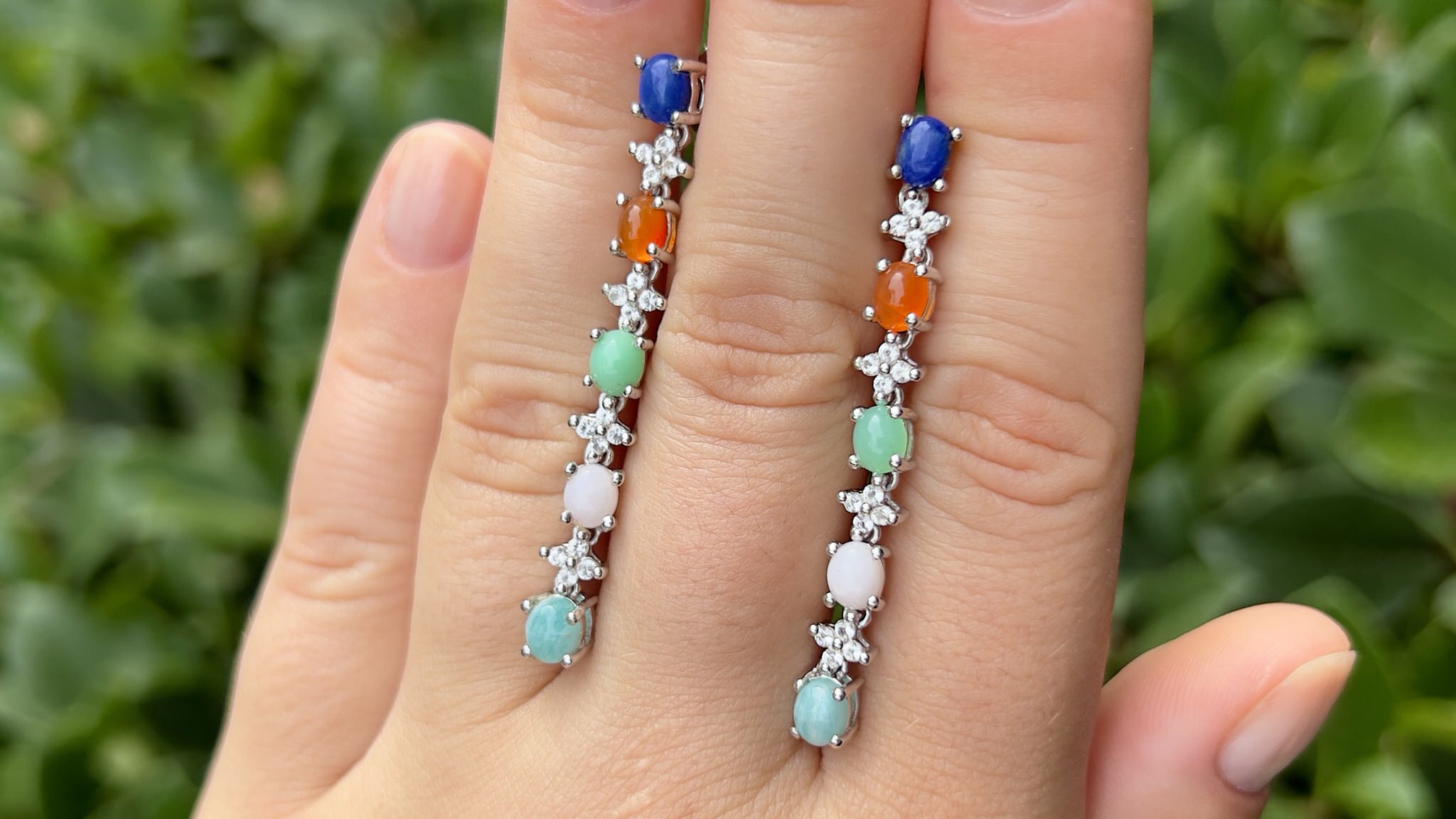 Natural 4.50 Carats Multicolor Gemstone Dangle Earrings