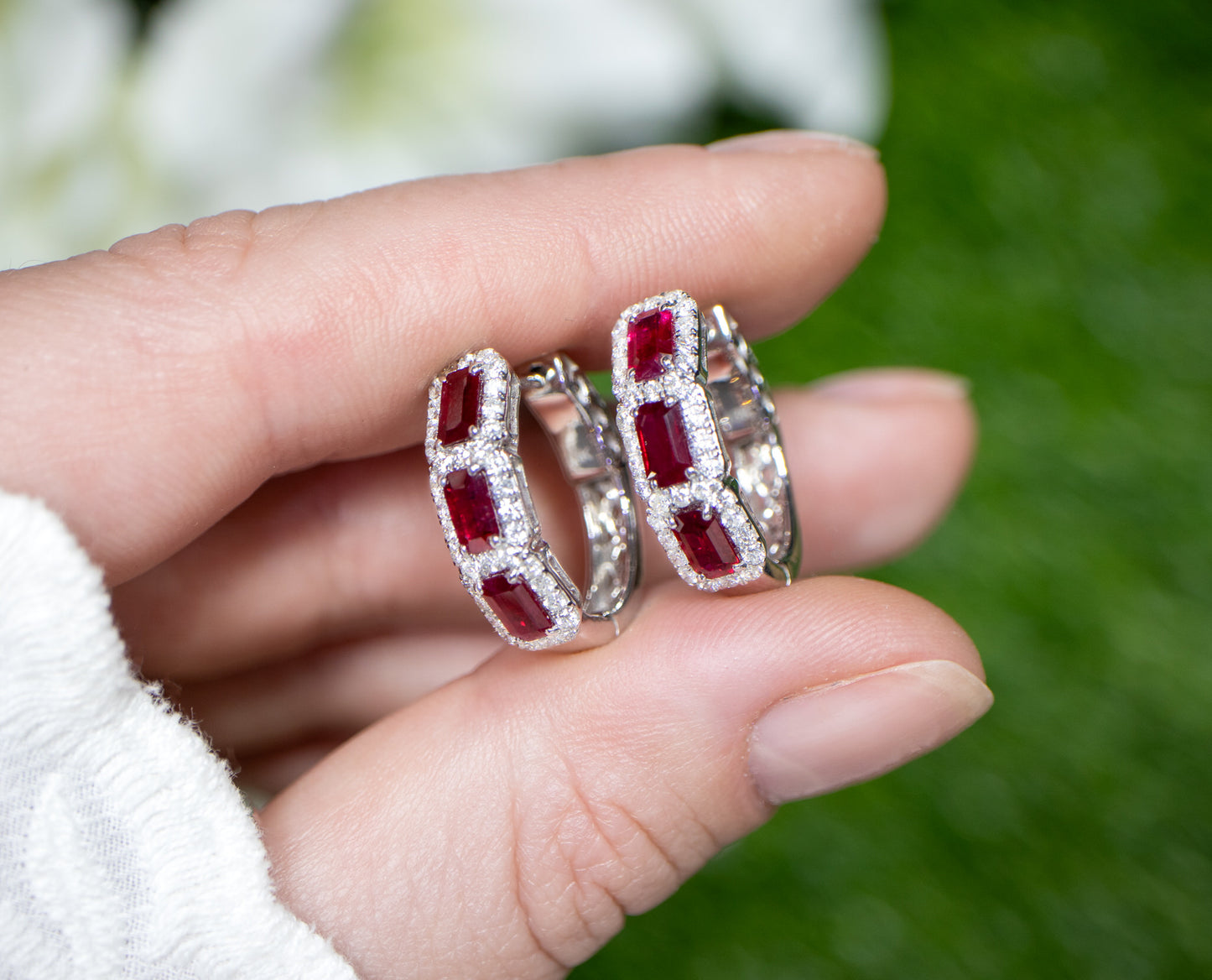 Ruby and Diamond Hoop Earrings 2.34 Carats 18K Gold