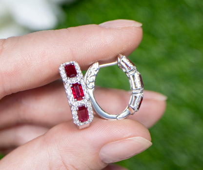 Ruby and Diamond Hoop Earrings 2.34 Carats 18K Gold