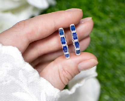 Blue Sapphire and Diamond Hoop Earrings 2.75 Carats 18K White Gold