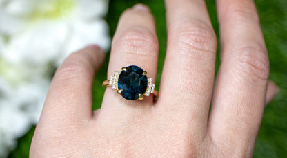 London Blue Topaz Ring Diamond Setting 4.7 Carats 18K Yellow Gold