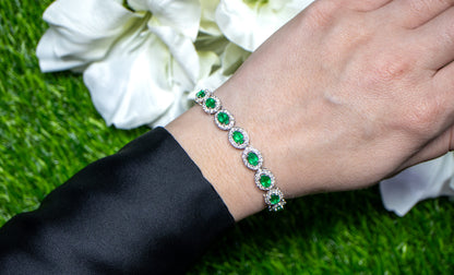 Emerald Bracelet Diamond Halo 9.76 Carats 18K Gold