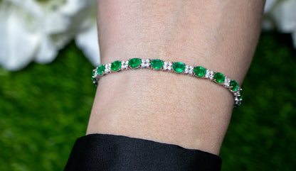 Emerald Bracelet Diamond Links 8.5 Carats 18K White Gold