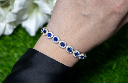 Blue Sapphire Bracelet Diamond Halo 14.7 Carats 18K Gold