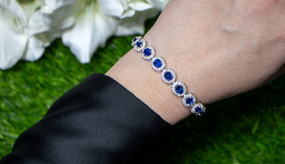 Blue Sapphire Bracelet Diamond Halo 14.7 Carats 18K Gold