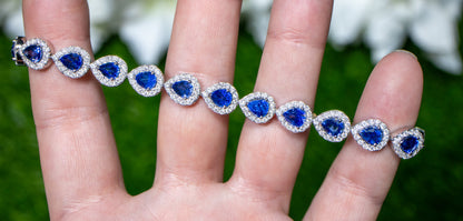 Blue Pear Cut Sapphire Bracelet Diamond Halo 13.6 Carats 18K Gold