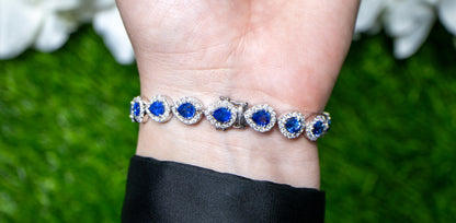 Blue Pear Cut Sapphire Bracelet Diamond Halo 13.6 Carats 18K Gold