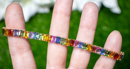 Multicolor Sapphires Bracelet Rainbow 22 Carats 18K Rose Gold