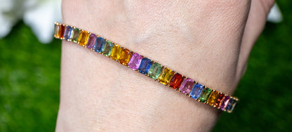 Multicolor Sapphires Bracelet Rainbow 22 Carats 18K Rose Gold