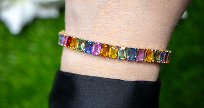 Multicolor Sapphires Bracelet Rainbow 22 Carats 18K Rose Gold