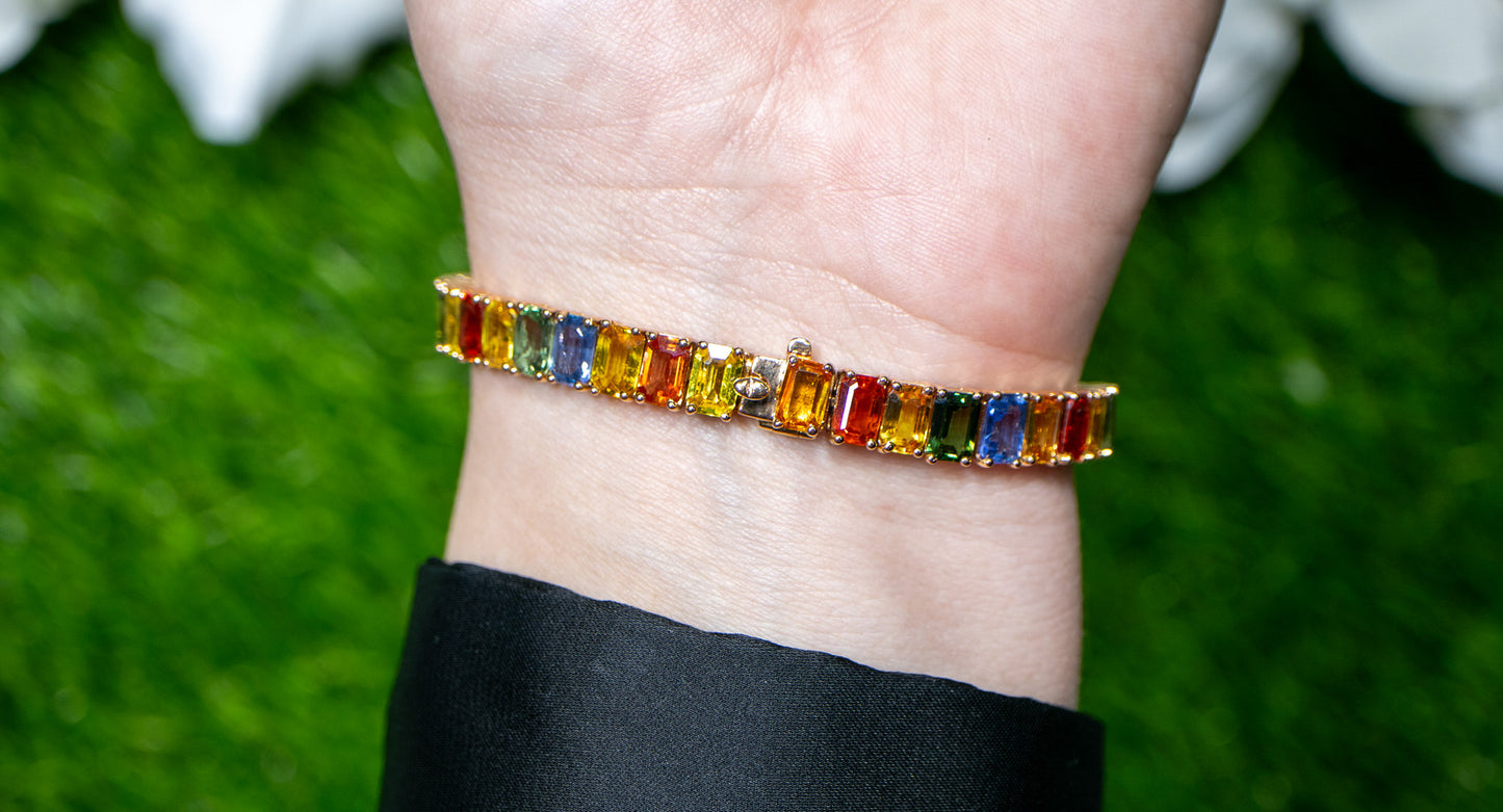 Multicolor Sapphires Bracelet Rainbow 22 Carats 18K Rose Gold