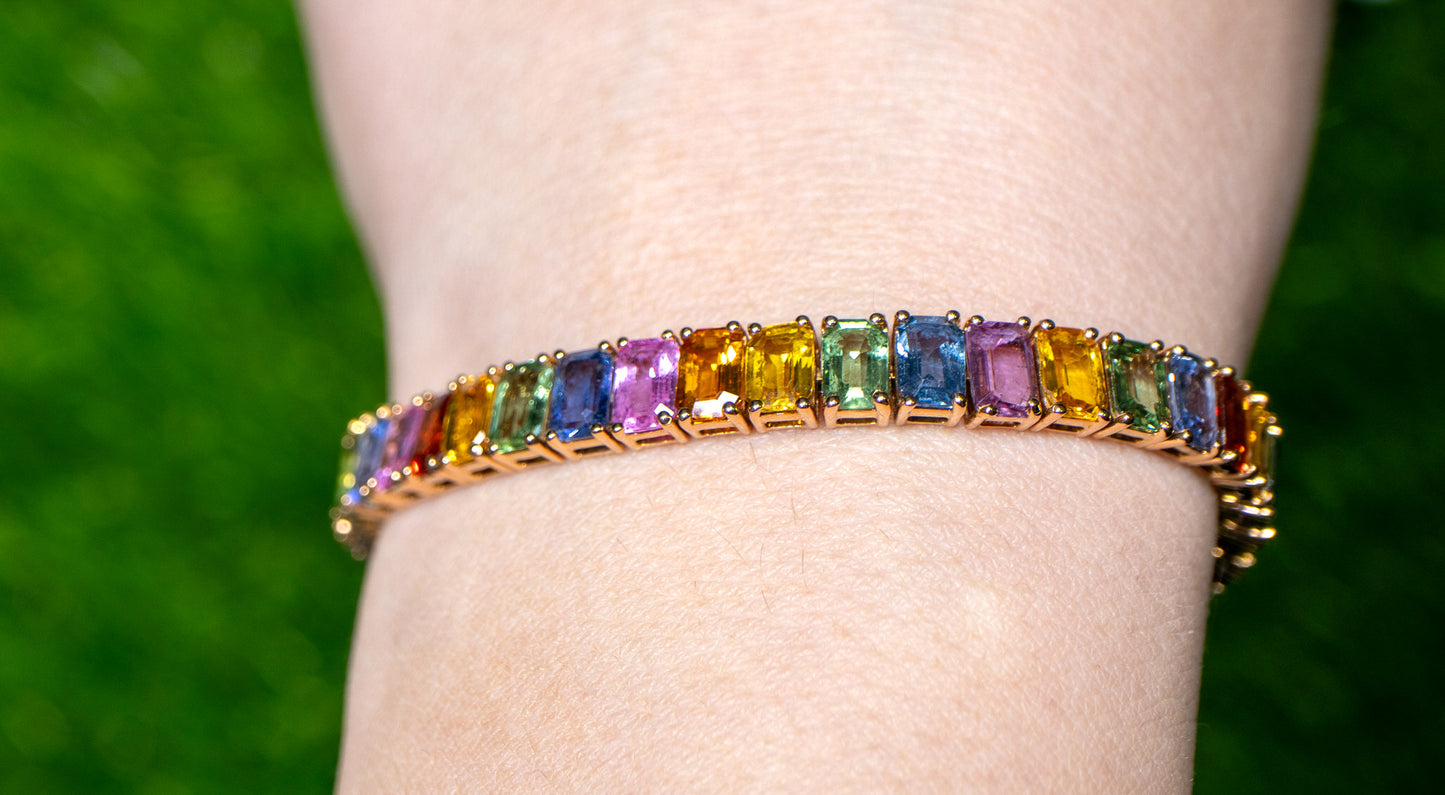 Multicolor Sapphires Bracelet Rainbow 22 Carats 18K Rose Gold