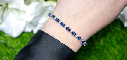 Blue Sapphire Tennis Bracelet Diamond Links 13 Carats 18K White Gold