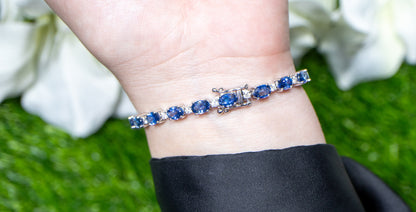 Blue Sapphire Tennis Bracelet Diamond Links 13 Carats 18K White Gold