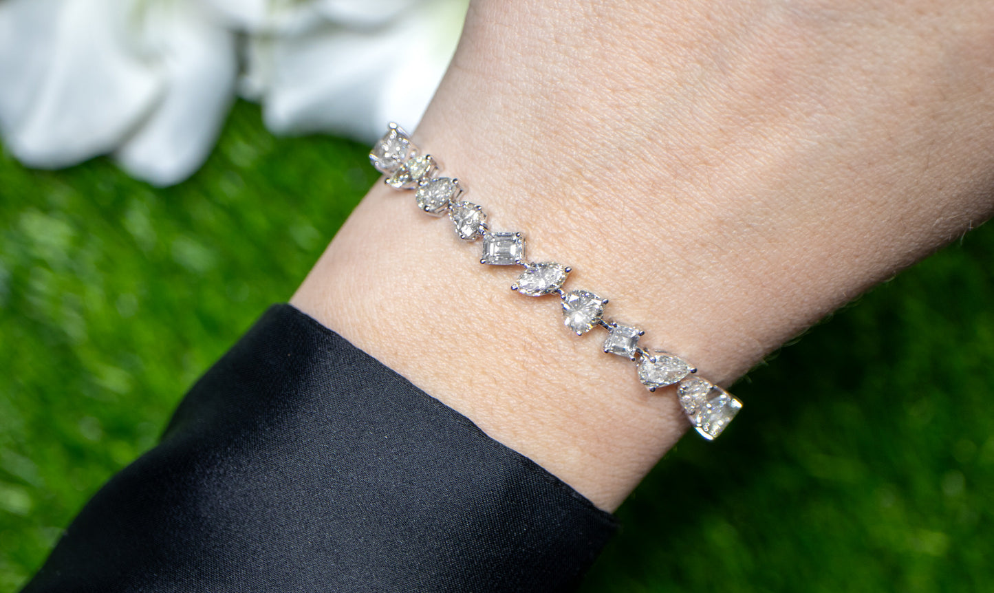 IDL Certified Diamond Tennis Bracelet Mix Cut 10.75 Carats 18K White Gold