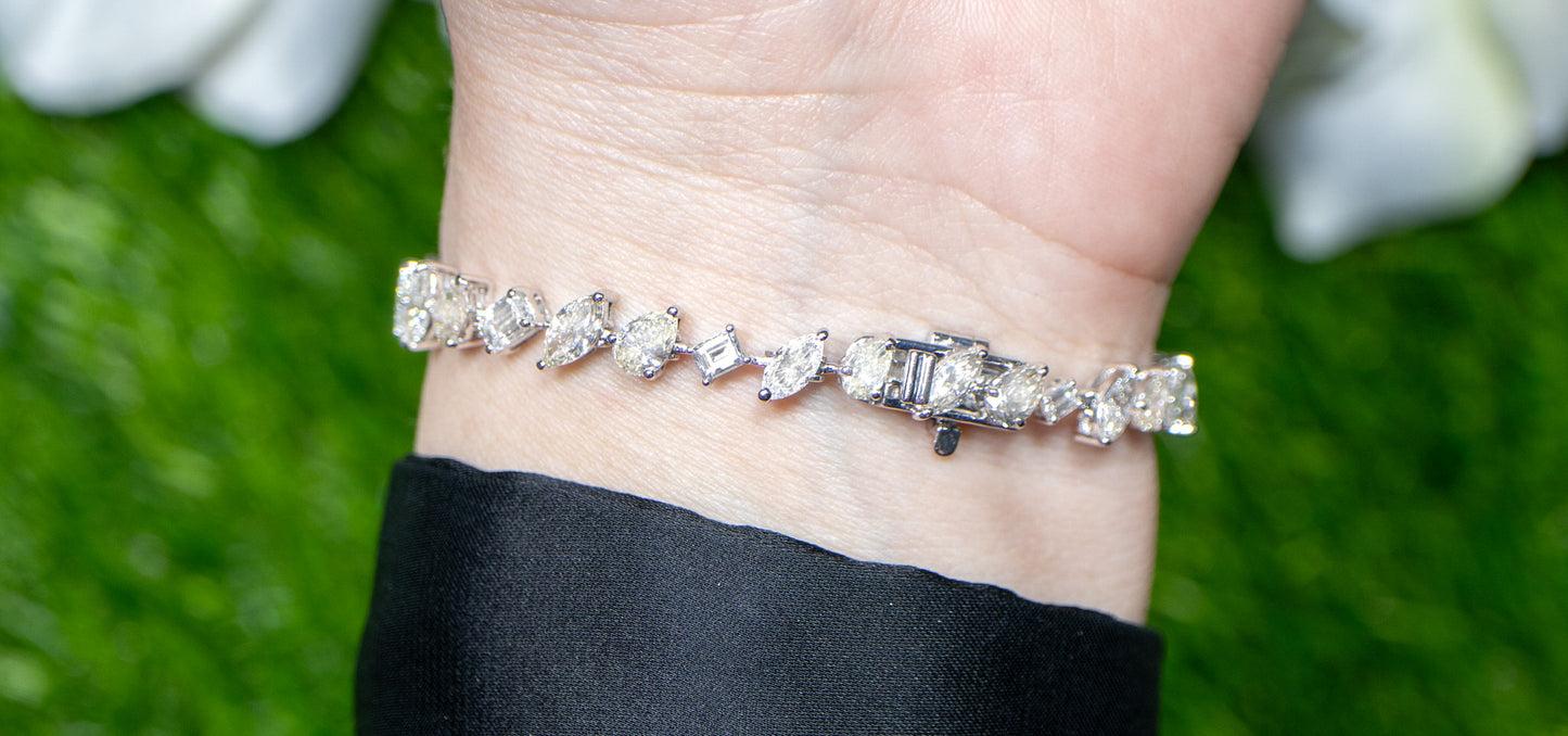 IDL Certified Diamond Tennis Bracelet Mix Cut 10.75 Carats 18K White Gold