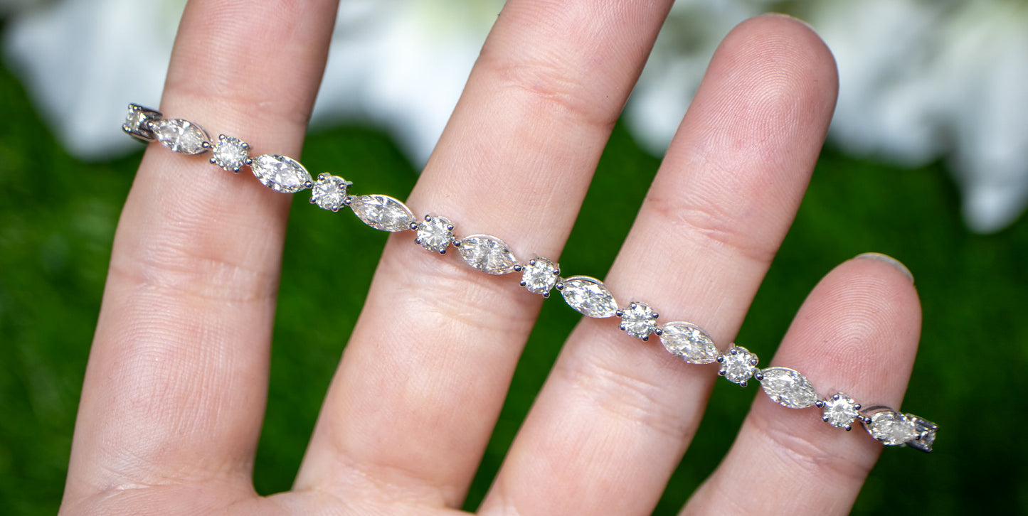 IDL Certified Diamond Tennis Bracelet Marquise and Round Cut 7.38 Carats 18K